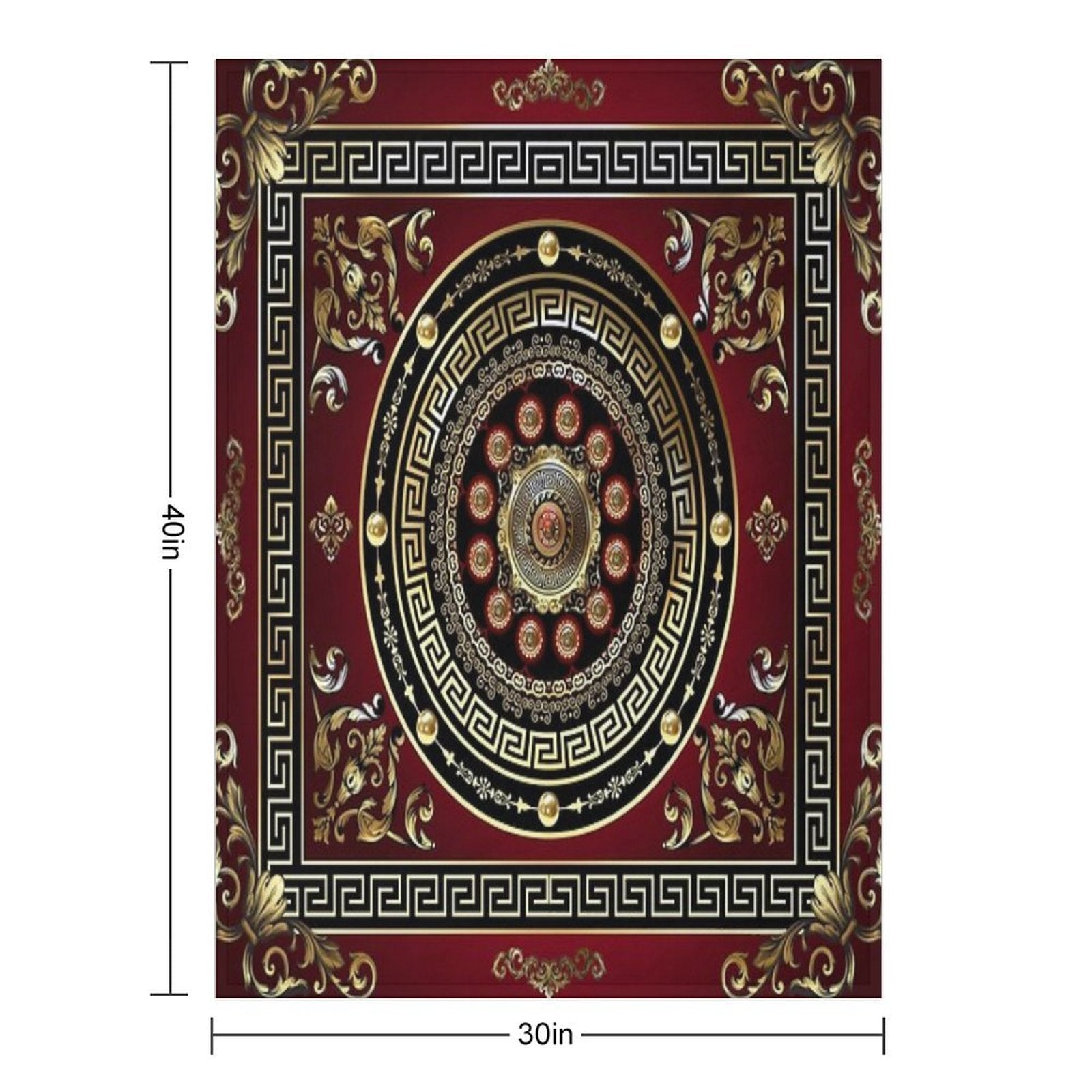 Greek Key Meander Red Gold Black Medallion Baroque Lightweight Throw Blanket