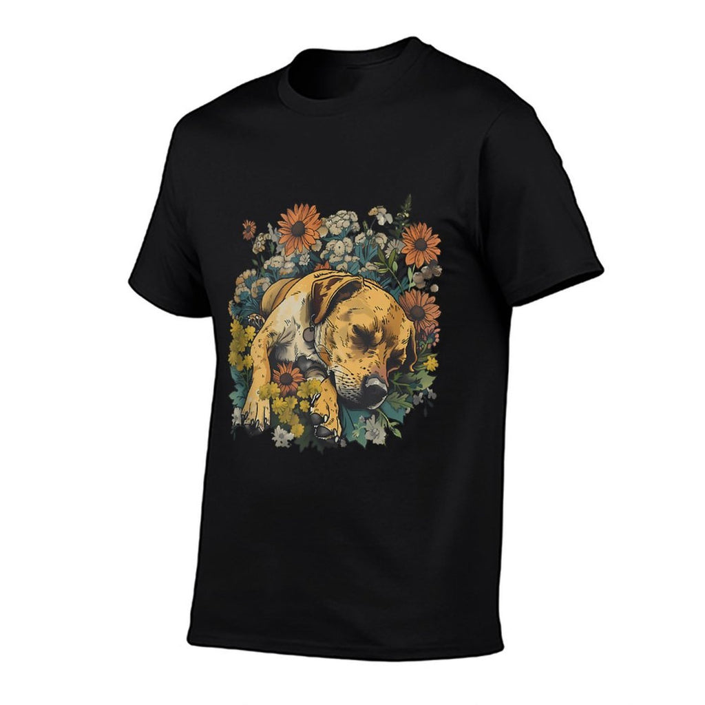 Sleep Dog Floral Sleepy Animal Dog Lover Cute Dog Sleeping  Summer-ready Fabric T-Shirt