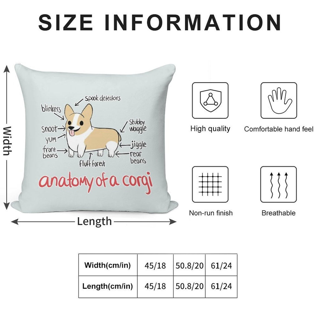 Anatomy of A Corgi Soft Short Plush Fabric Throw Pillow