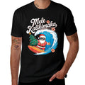 Vintage Cute Mele Kalikimaka Christmas Santa Surfing Costume  Graphic-printed T-Shirt