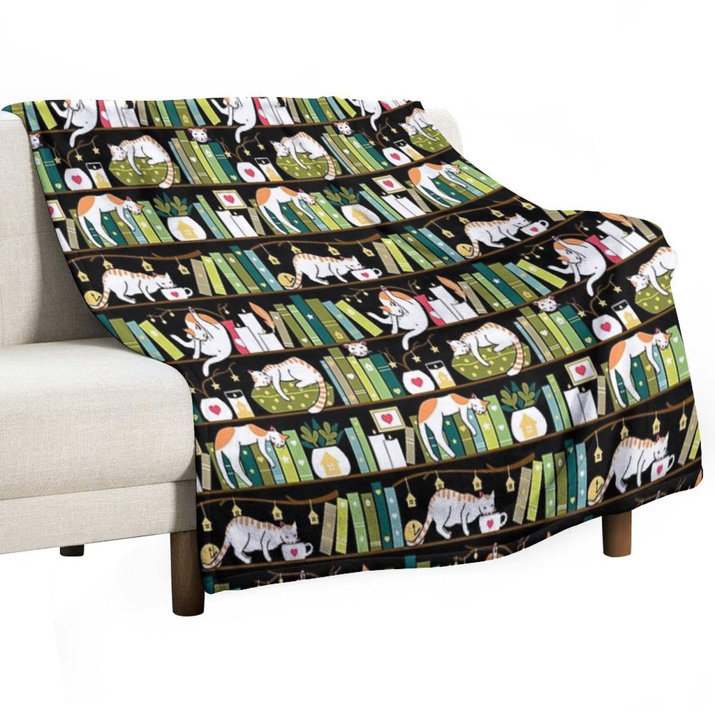 Library Cats - Whimsical Cats on The Book Shelves Gift-ready Throw Blanket