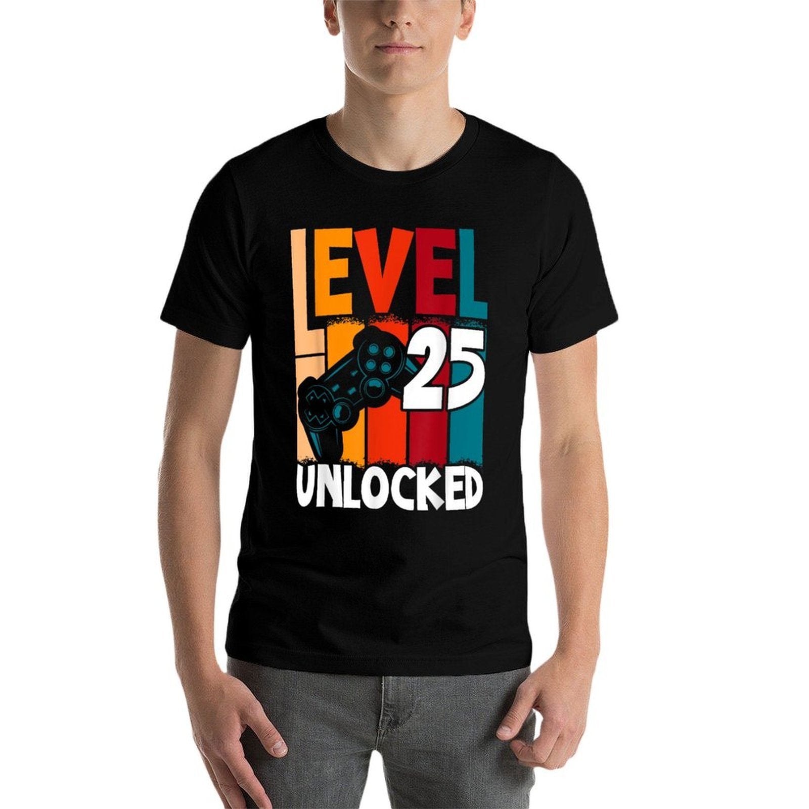 Level 25 Unlocked Video Gamer 25th Birthday  Oversized Silhouette T-Shirt