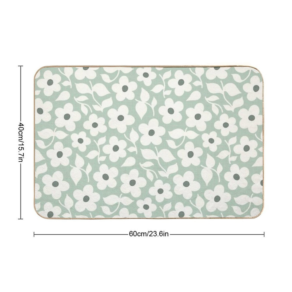 Bold Retro Daisy Flowers – Sage Green – Playful Floral Design  Absorbent Bath Mat