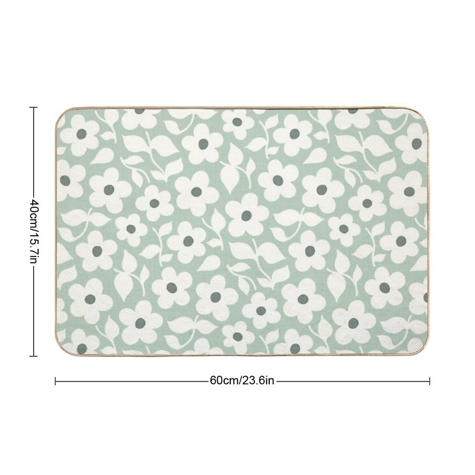 Bold Retro Daisy Flowers – Sage Green – Playful Floral Design  Absorbent Bath Mat