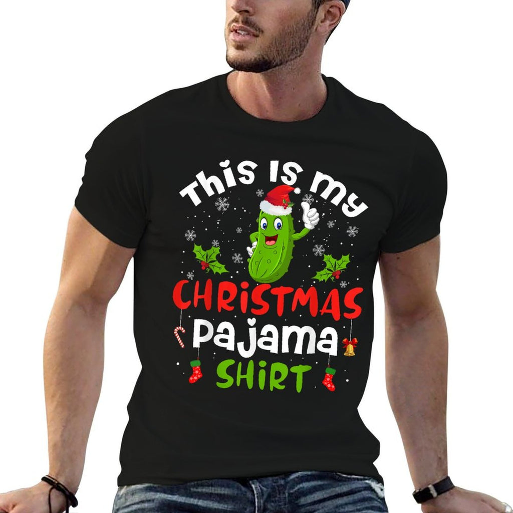 This Is My Christmas Pajama Pickle Cucumber Santa Hat  Slim-fit Cut T-Shirt