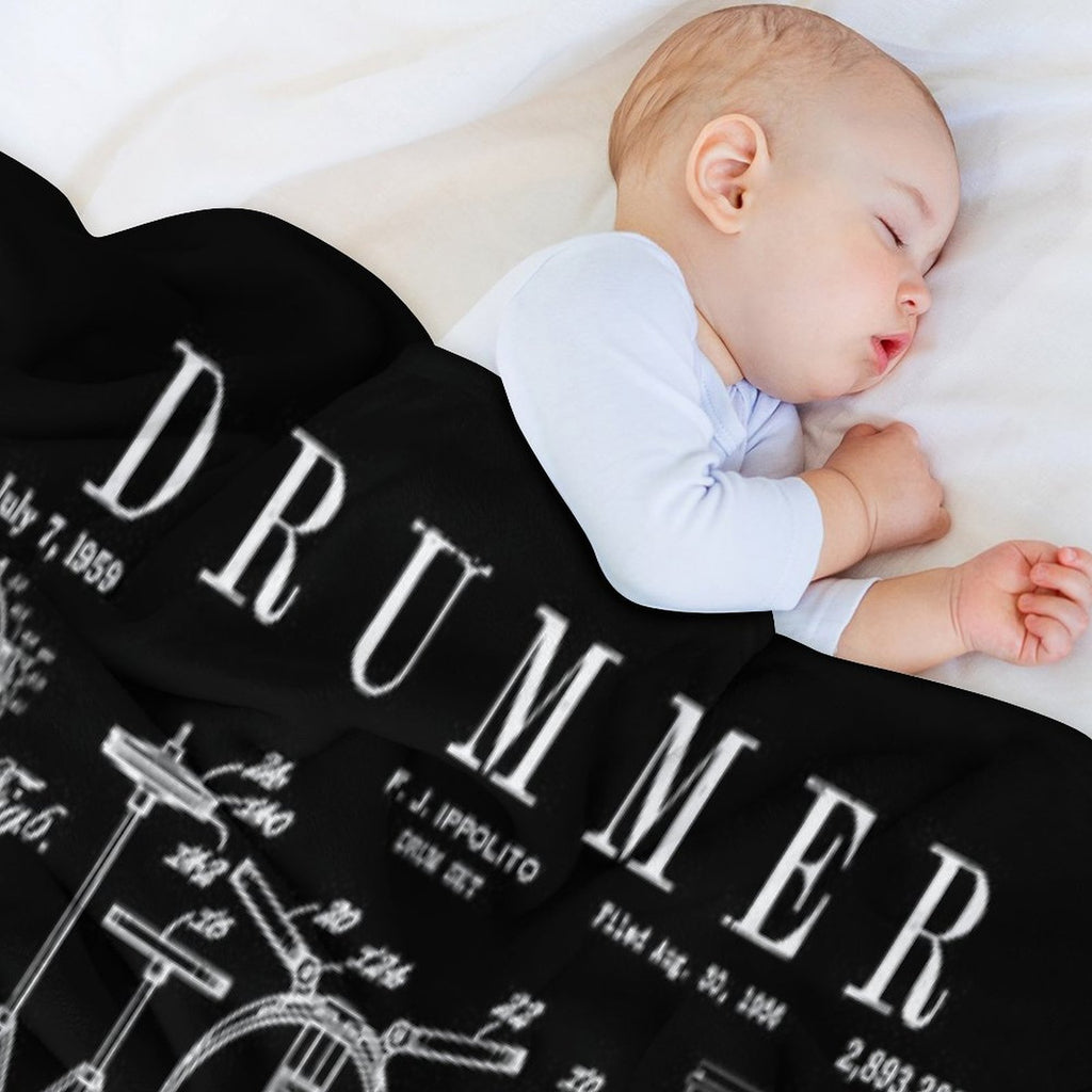 Drum Set Kit Vintage Patent Drummer Drawing Print Easy Care Throw Blanket