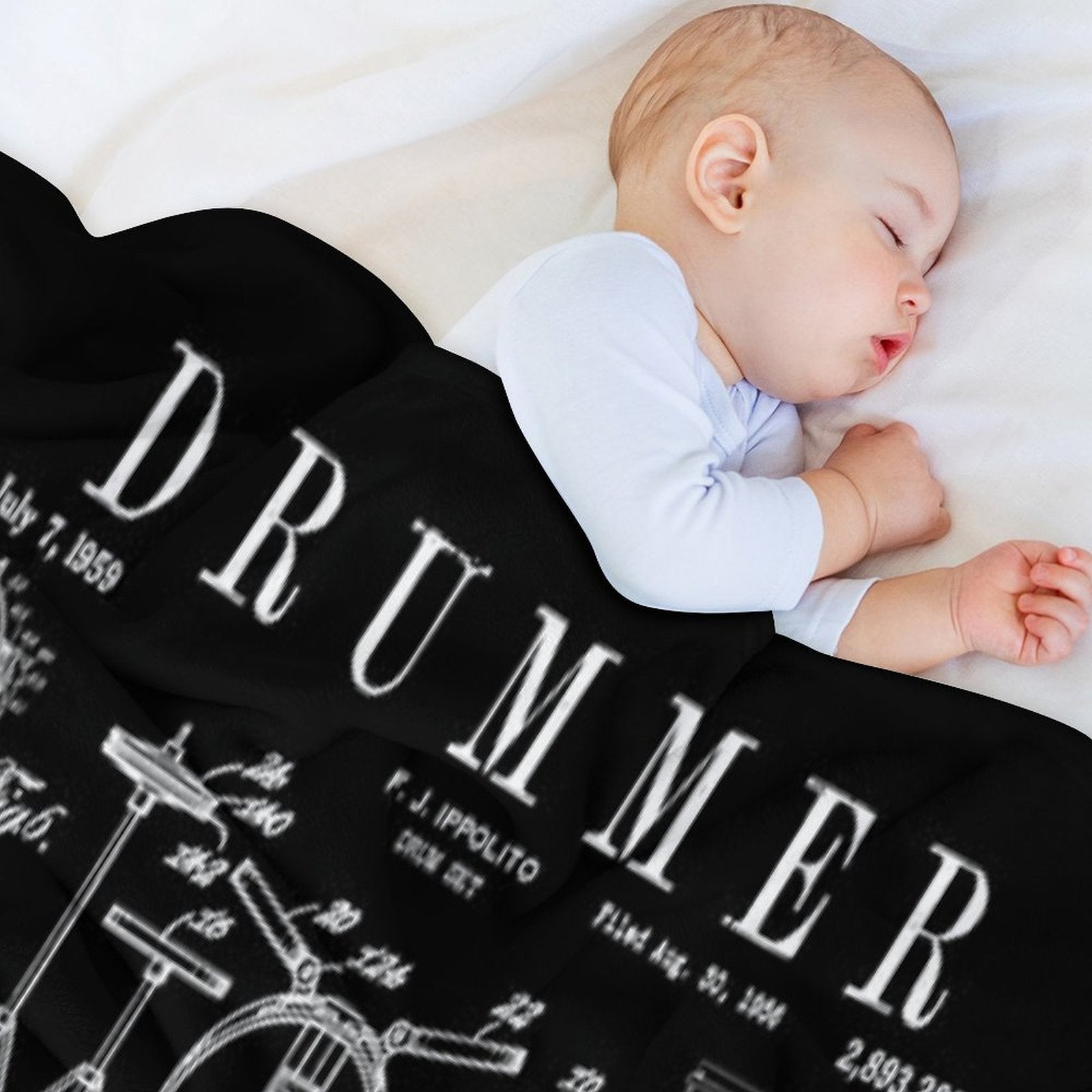 Drum Set Kit Vintage Patent Drummer Drawing Print Easy Care Throw Blanket