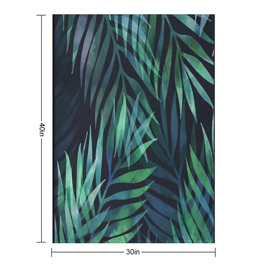 Dark Green Palms Leaves Pattern All-season Throw Blanket