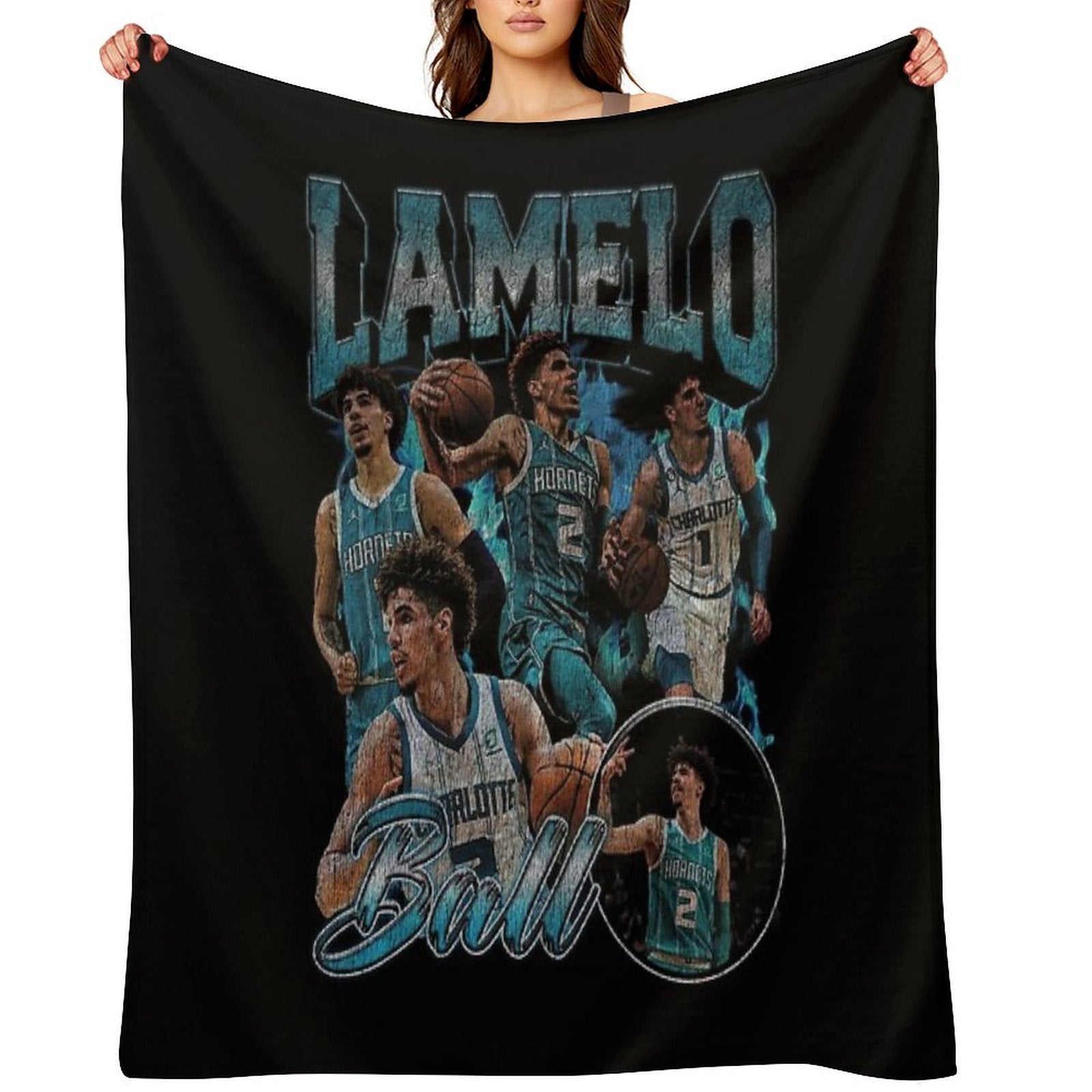 Lamelo Ball Charlotte Hornets Vintage Sustainable Throw Blanket