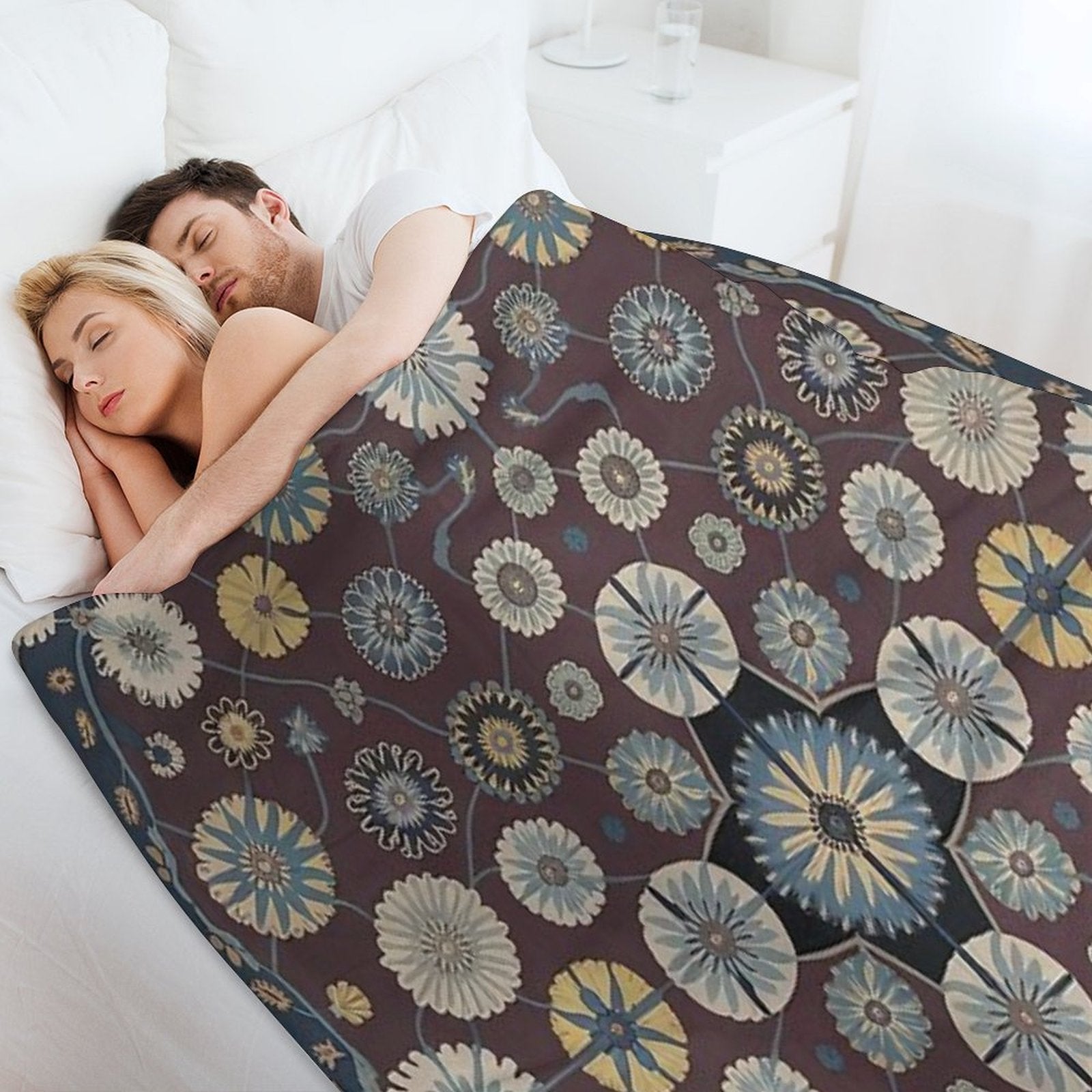 Rich Burgundy Floral Pattern with Cream Details Velvety-soft Throw Blanket