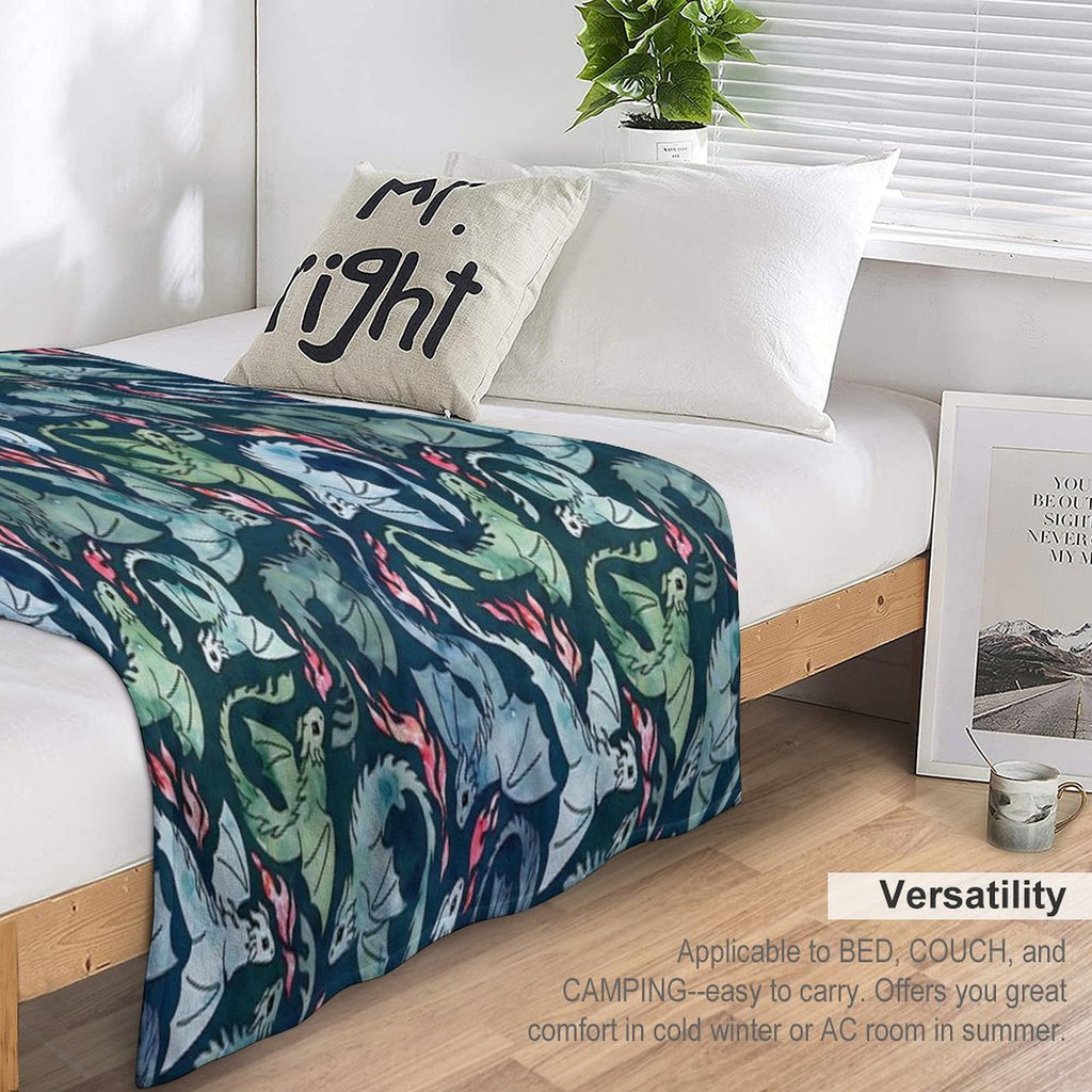 Dragon Fire Dark Blue & Green Travel-friendly Throw Blanket