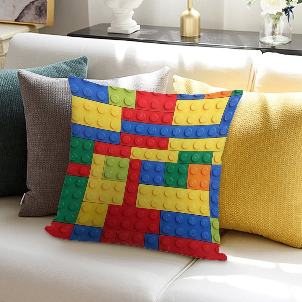 Colorful Bricks Design Soft Short Plush Fabric Throw Pillow