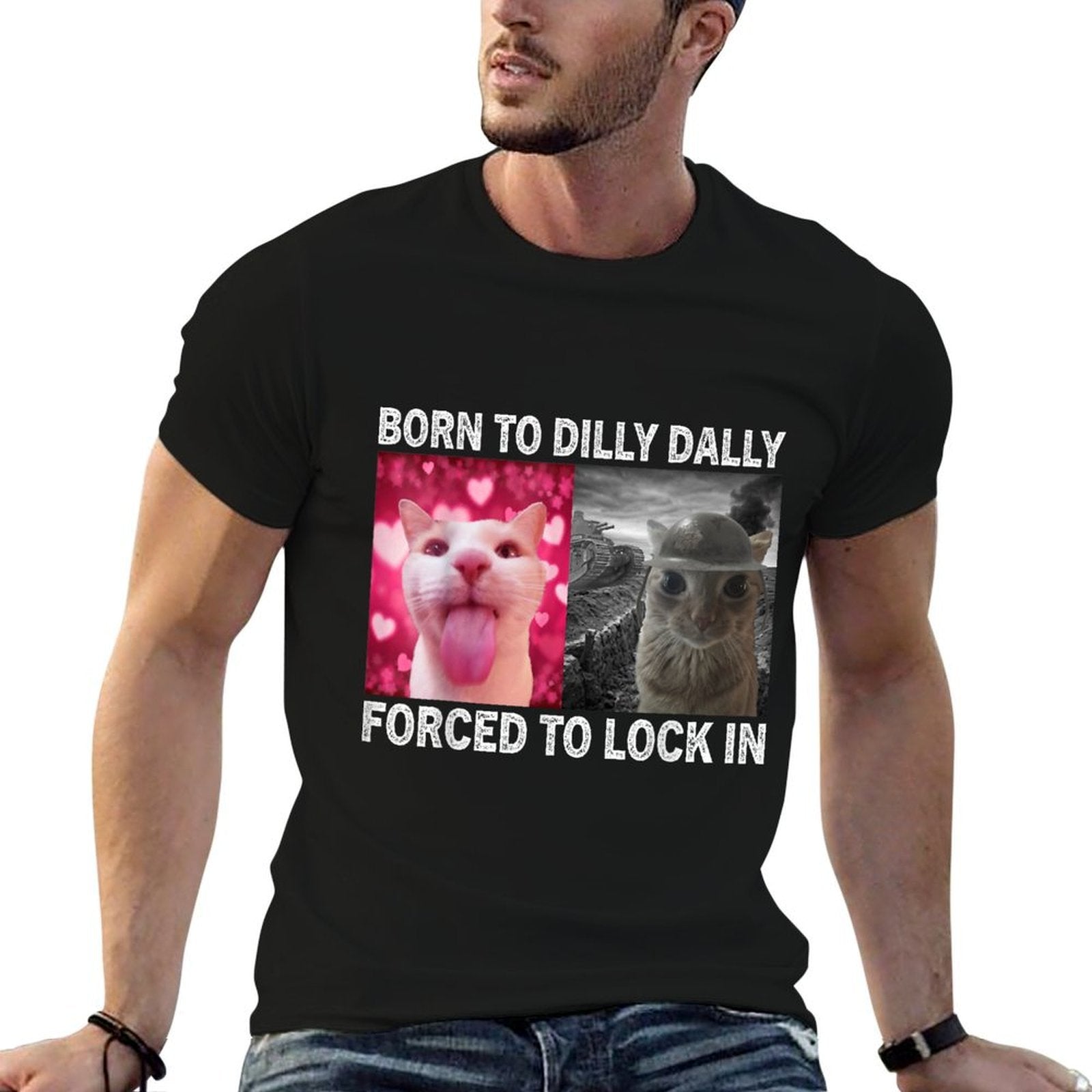 Born To Dilly Dally Forced To Lock In Cat Meme  Lightweight T-Shirt