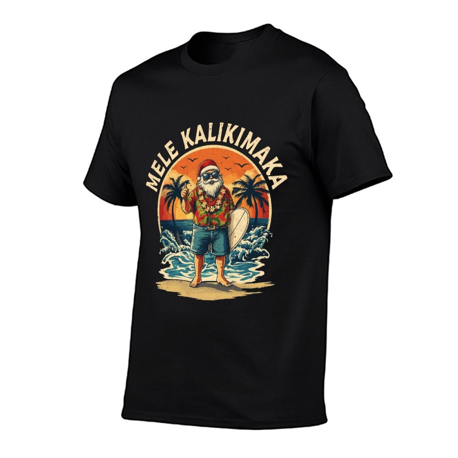 Retro Christmas Surf Mele Kalikimaka Santa Claus Hawaii  Lightweight T-Shirt