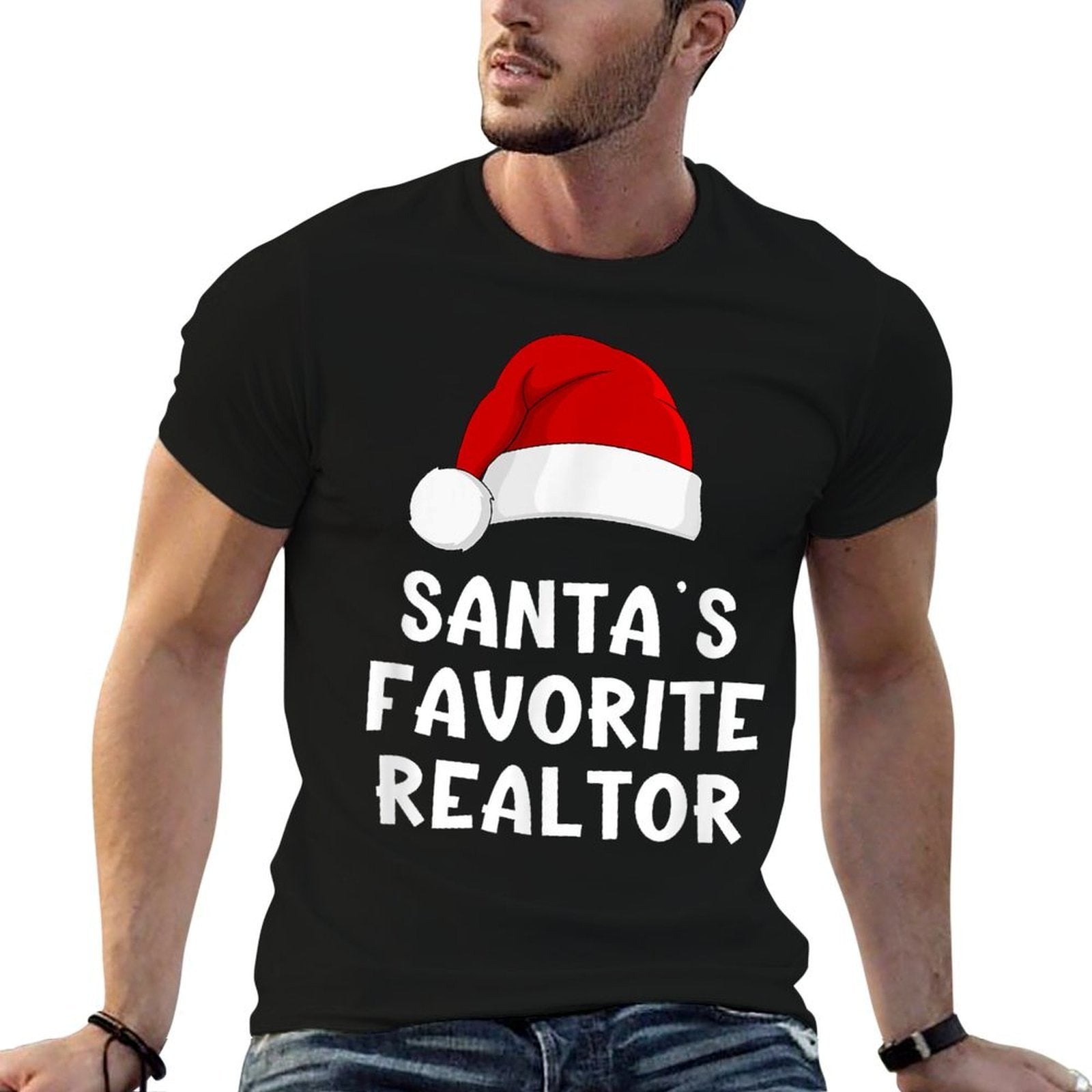 Christmas Santas Favorite Realtor Funny Real Estate Agent  Fade-proof Color T-Shirt