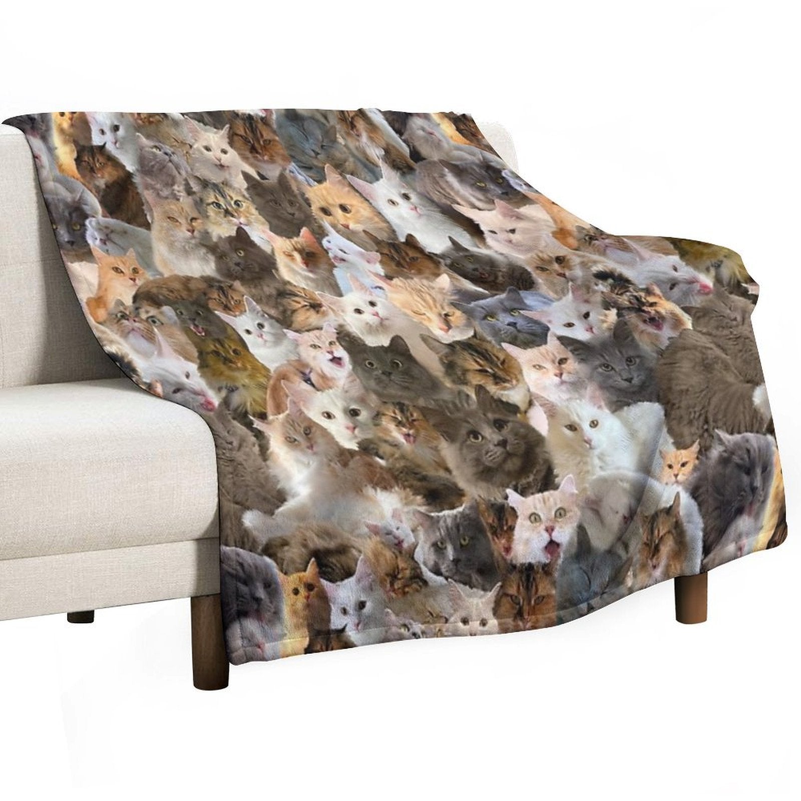 Fluffy Cat Pattern Sustainable Throw Blanket