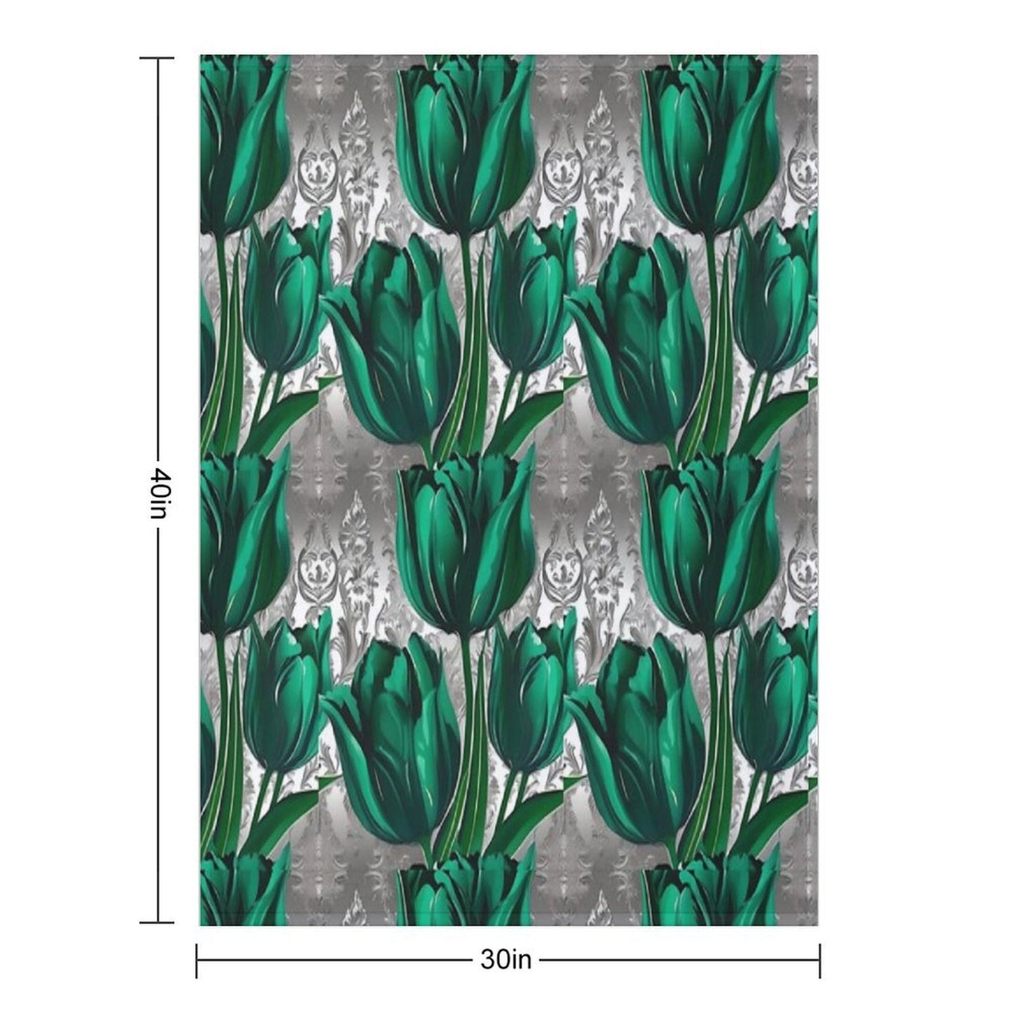 Emerald Green Tulips with Silver Baroque Machine-washable Throw Blanket