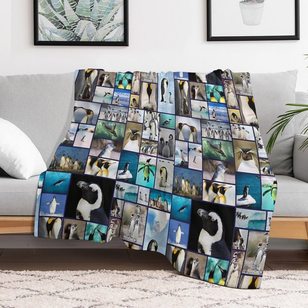 Penguin Pattern Photo Collage Quick-dry Throw Blanket