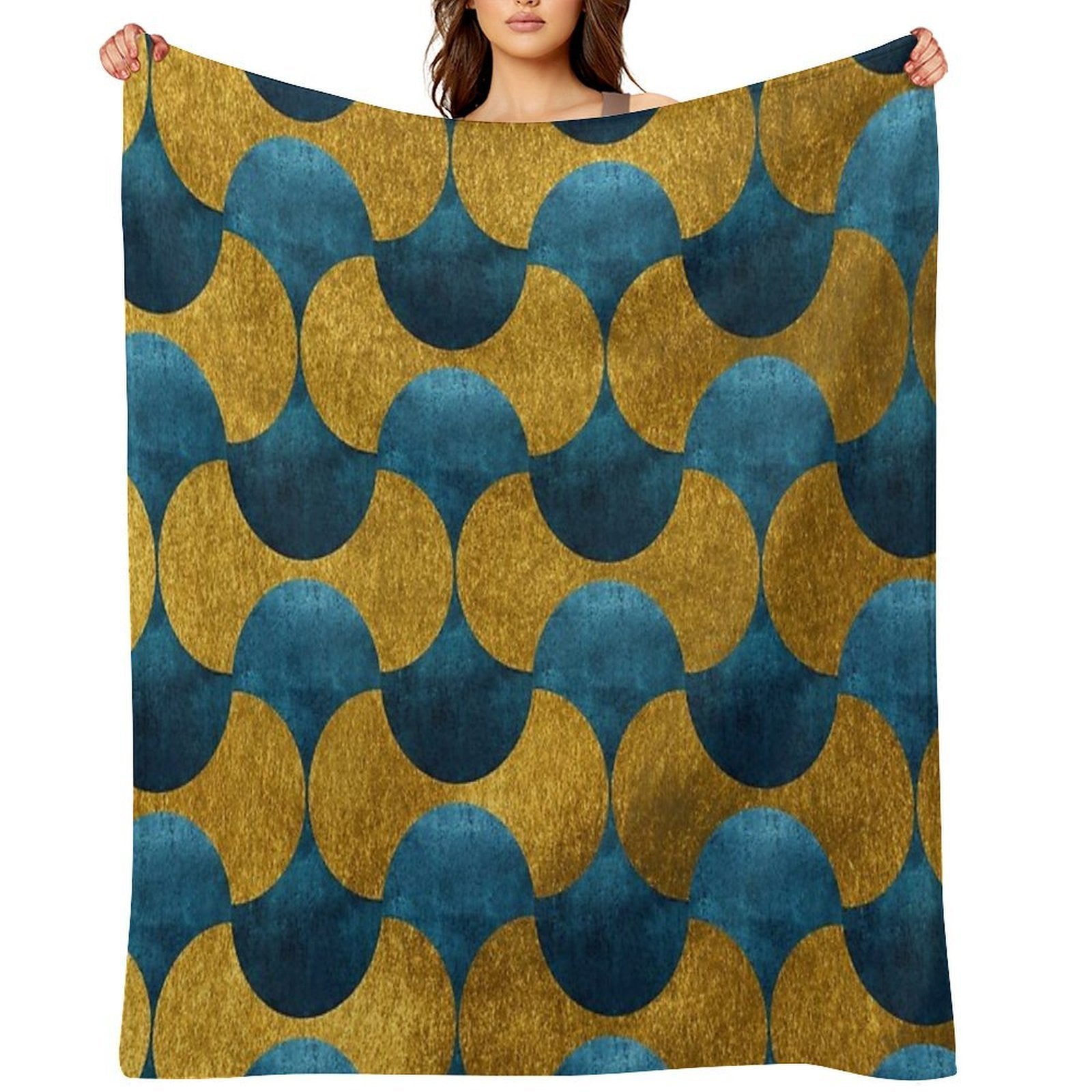 Dubai Nights Gold And Teal Pattern Sustainable Throw Blanket