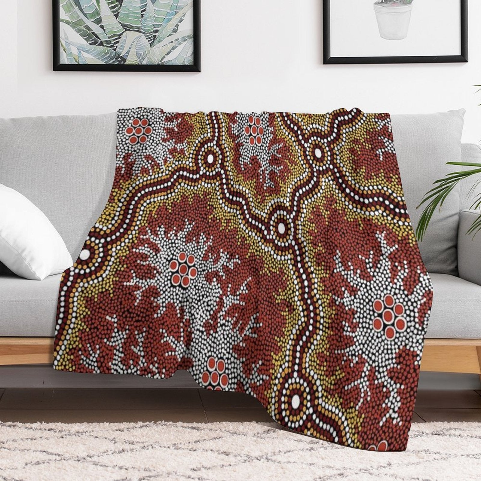 Authentic Aboriginal Art -  Mountains Multi-functional Throw Blanket