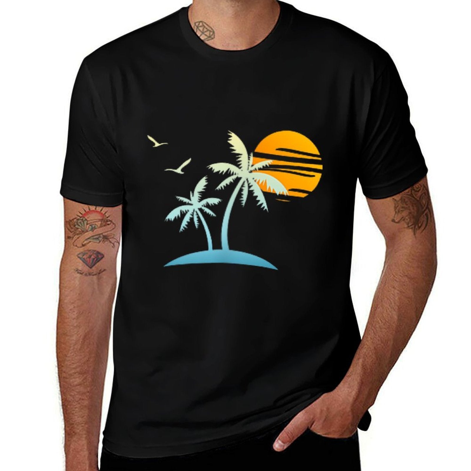 Front Back Tropical Island Heartbeat Beach Island Sunset  Relaxed-fit T-Shirt