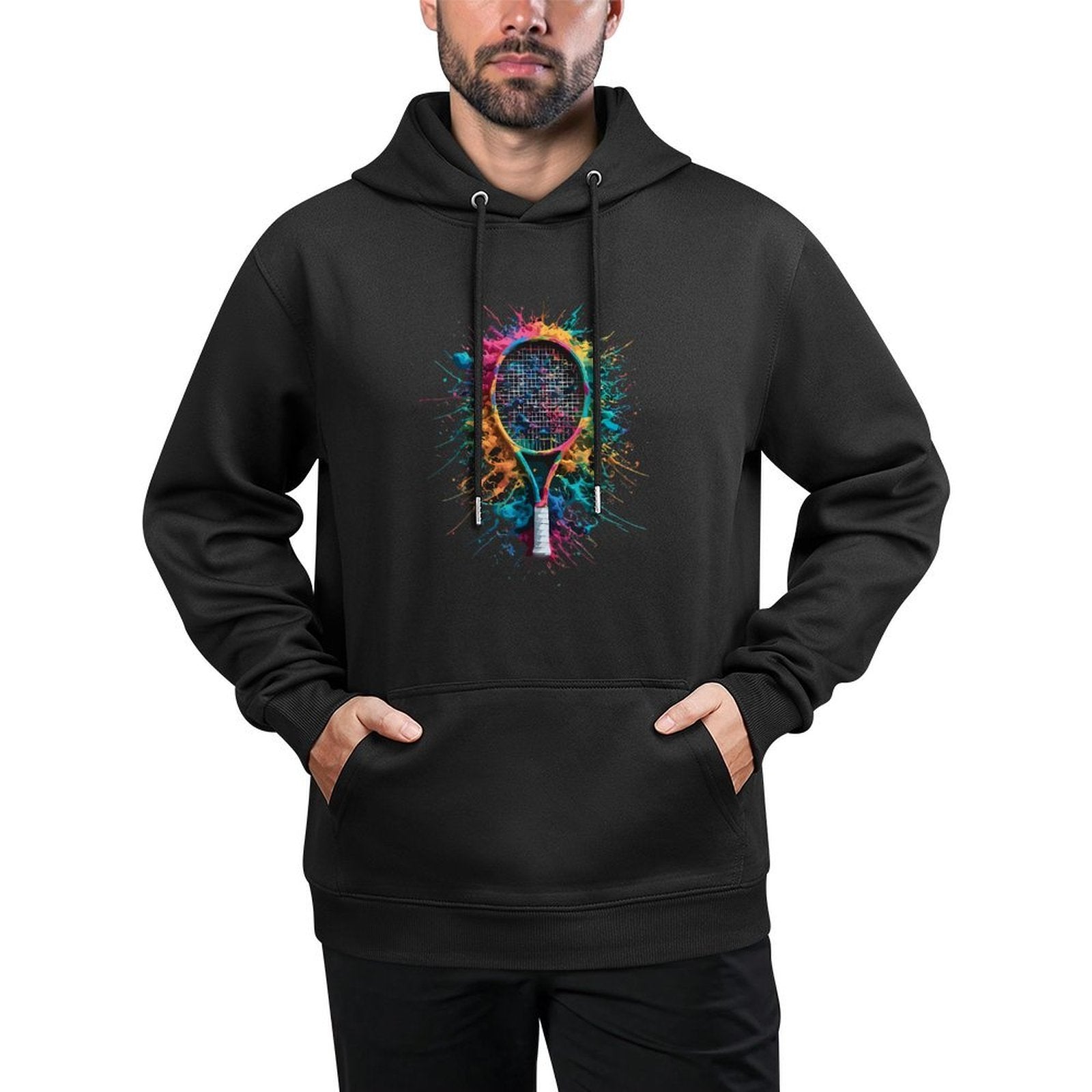 Colorful Paint Splash Tennis Racket Art Graphic Machine Washable Hoodie