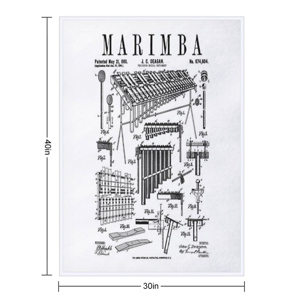Marimba Player Percussion Musical Instrument Vintage Patent Premium Throw Blanket