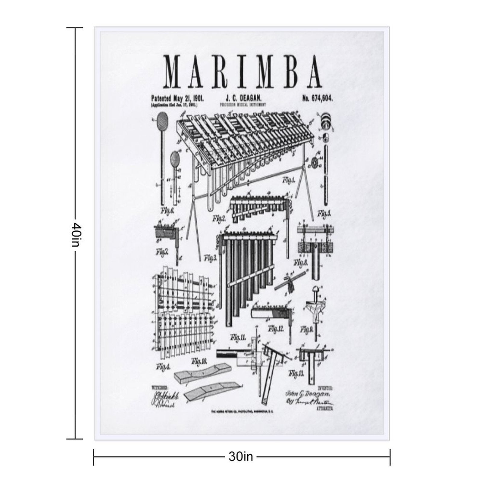 Marimba Player Percussion Musical Instrument Vintage Patent Premium Throw Blanket