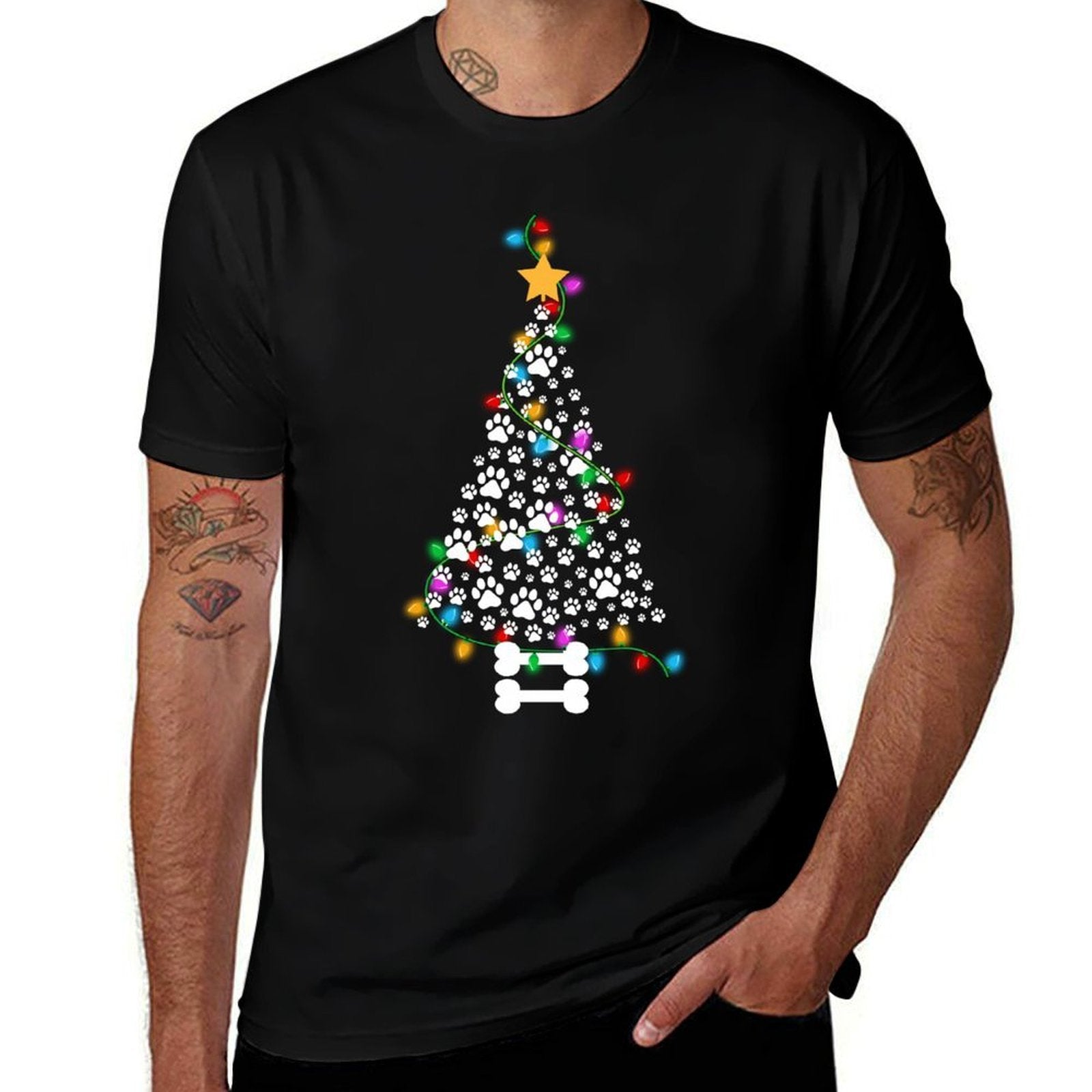 Dog Paw Christmas Tree Lights Funny Puppy Dog Lover Xmas  Affordable Price T-Shirt