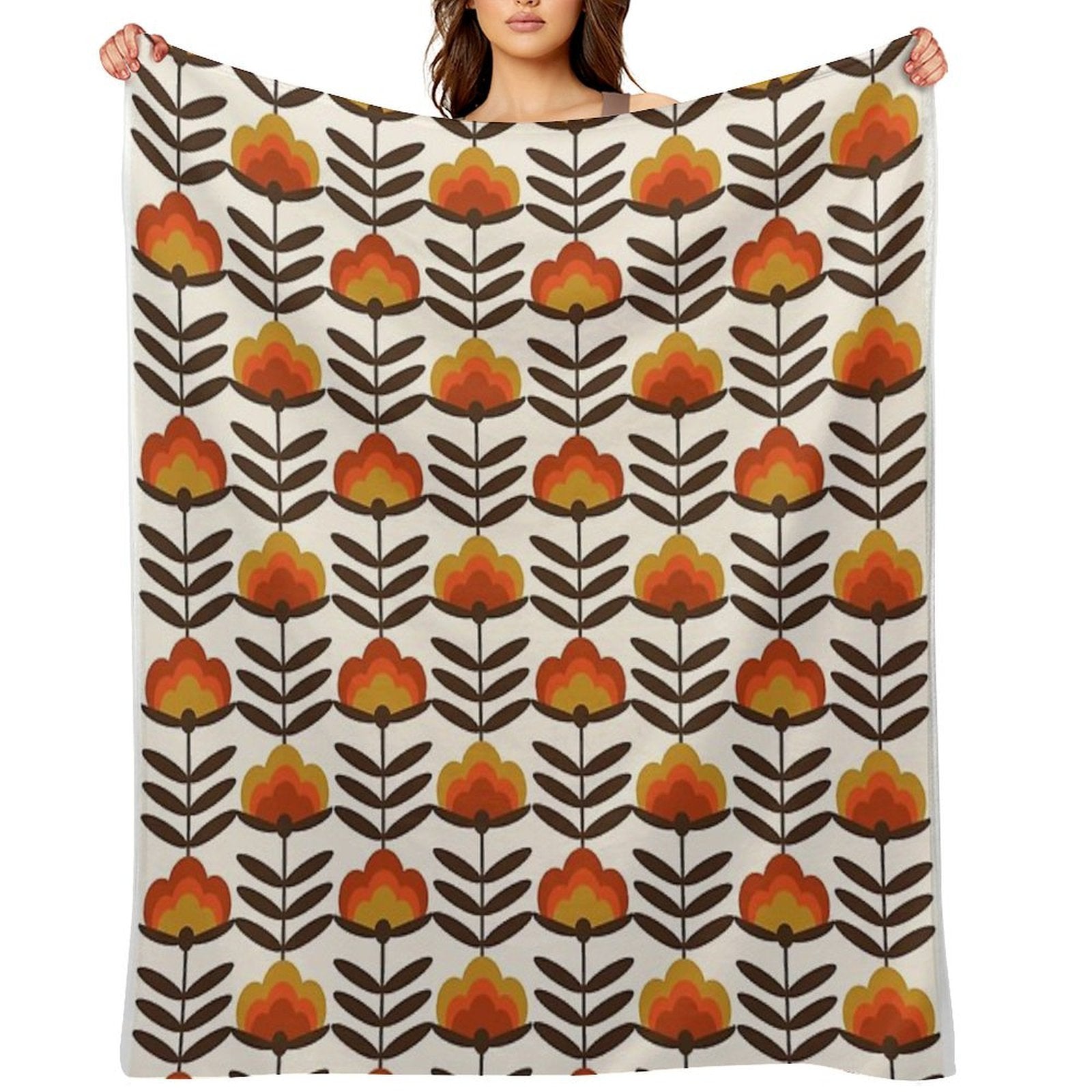 Boogie - Retro Florals Minimal Trendy 70s Style Throwback Flower Pattern Versatility Throw Blanket