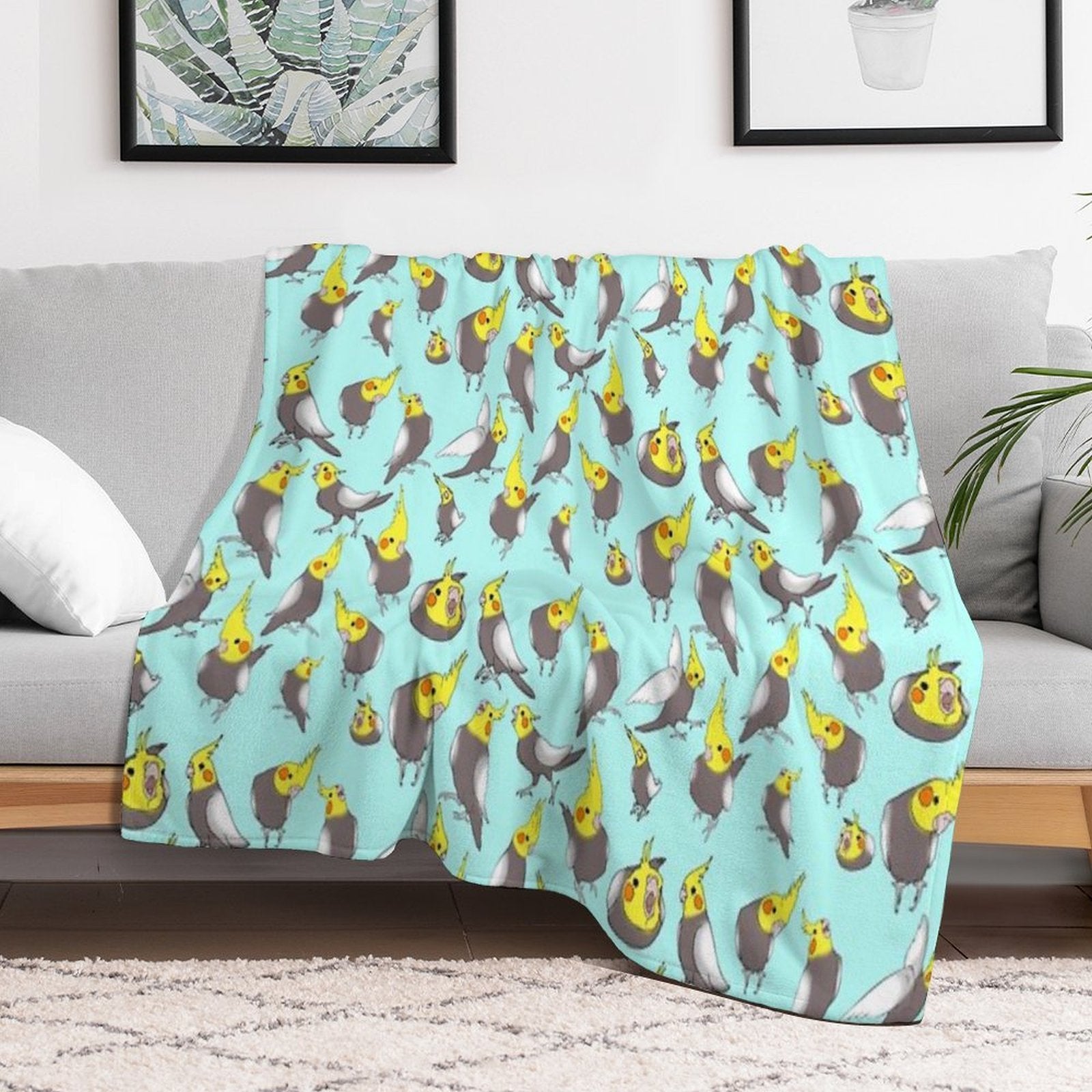Cockatiel Doodle Pattern Lightweight Throw Blanket