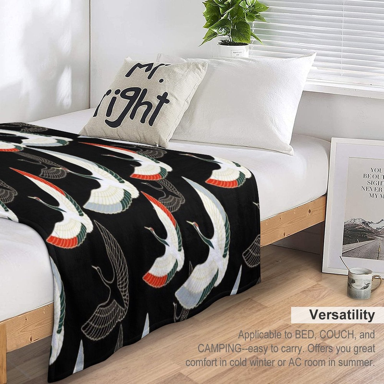 Golden Japanese Cranes Pattern Premium Throw Blanket