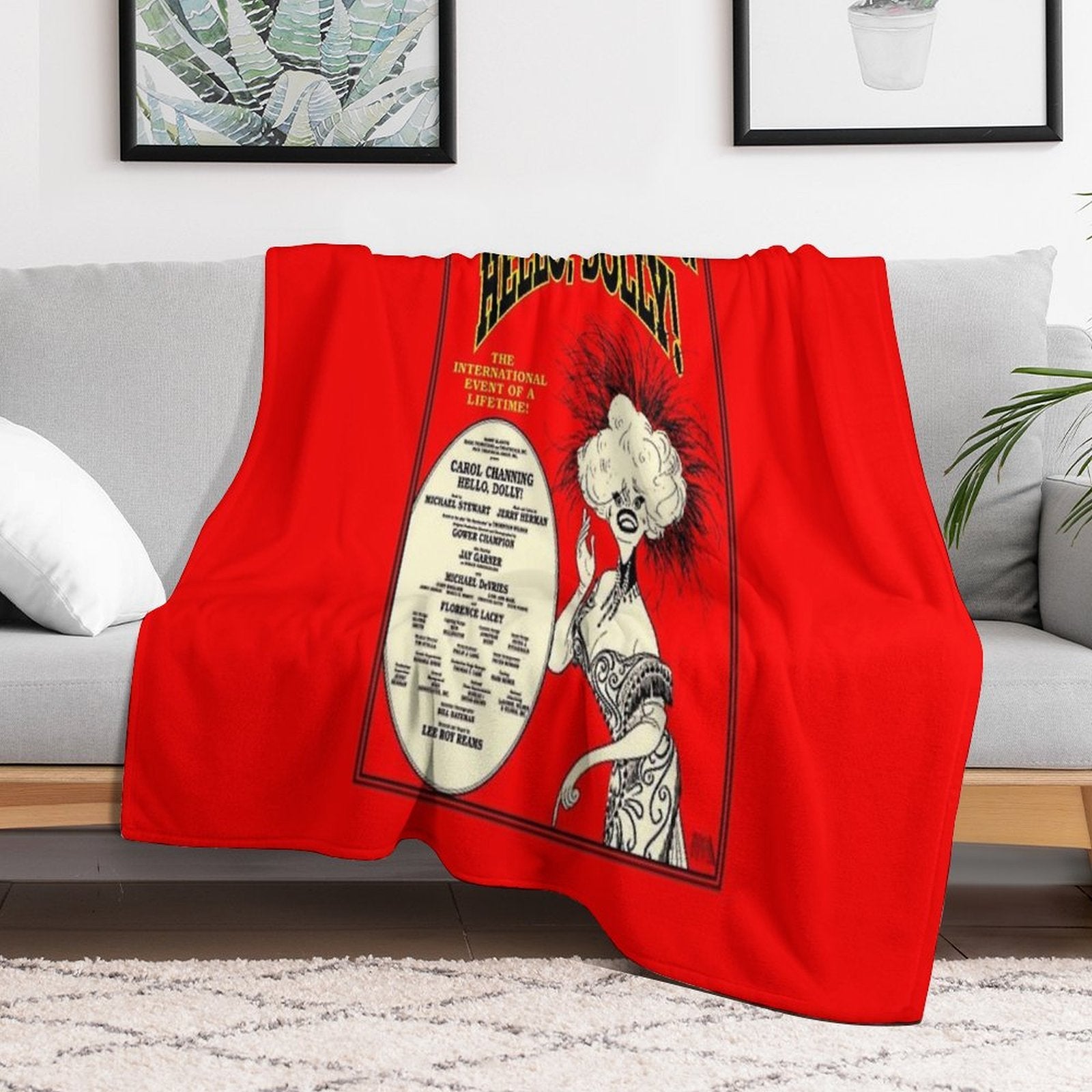 HELLO DOLLY  Vintage Carol Channing Broadway Musical Print Comfort Throw Blanket
