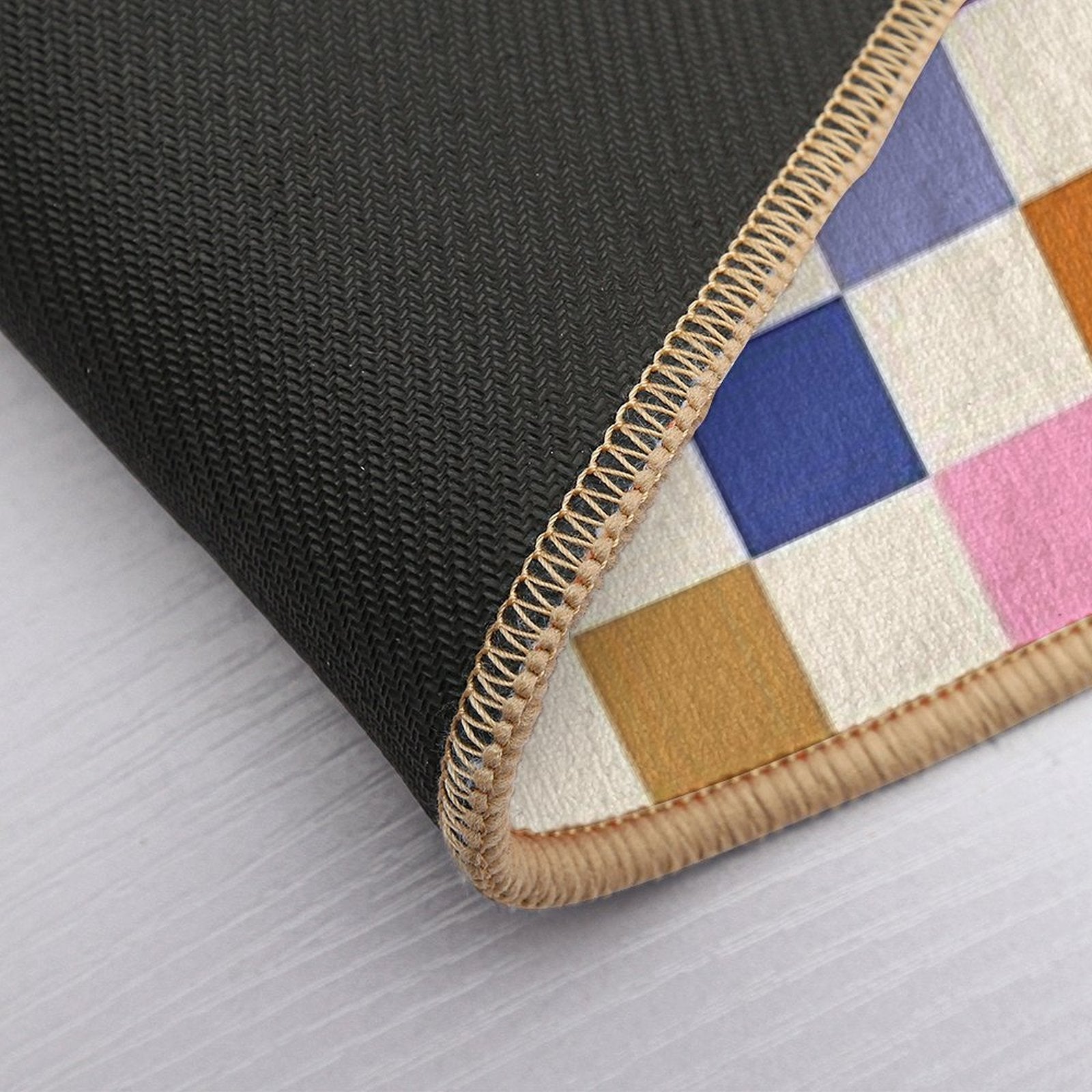 Multi Colour on Cream Checkerboard Grid  Anti-Trip Bath Mat