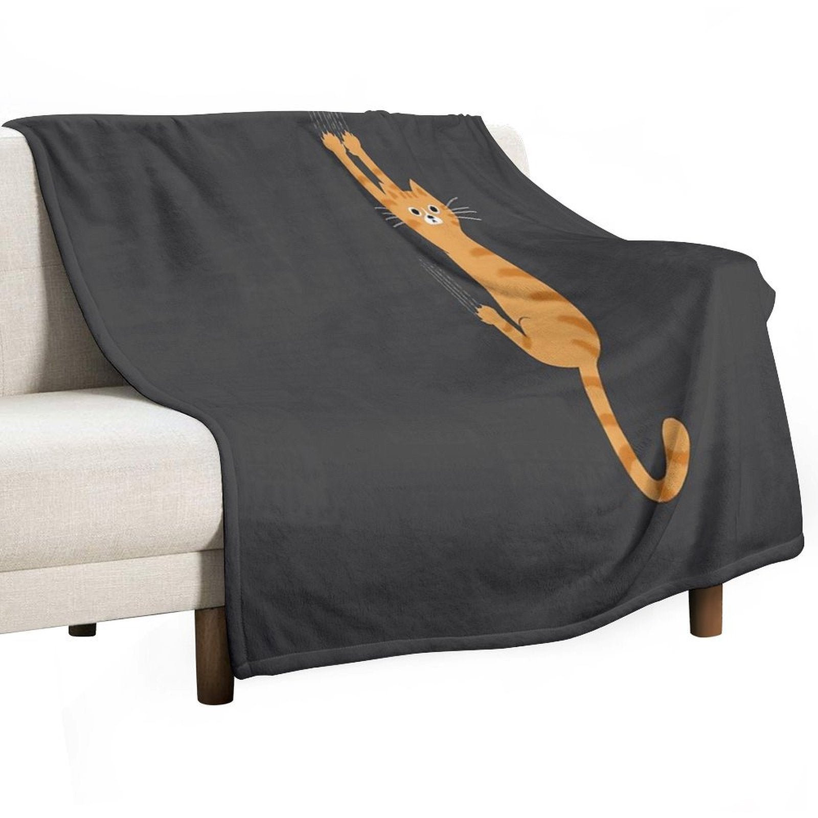 Orange Tabby Cat Hanging On  Funny Striped Cat Velvety-soft Throw Blanket