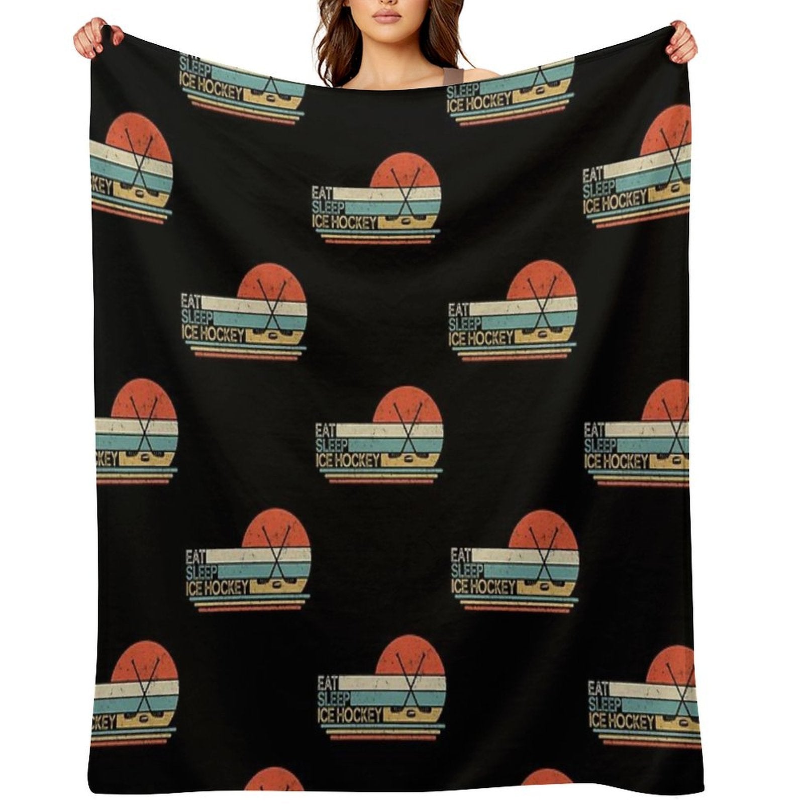 Ice Hockey Vintage Eat Sleep Premium Throw Blanket