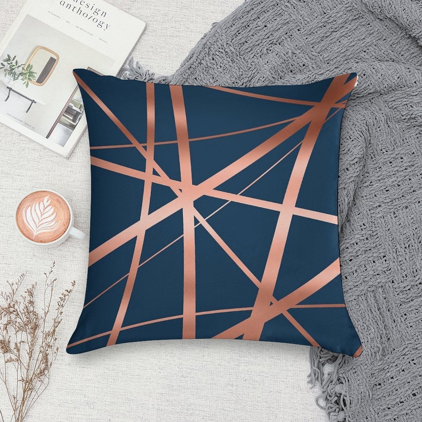 Navy Rose Gold Luxe Soft Style Accent Throw Pillow