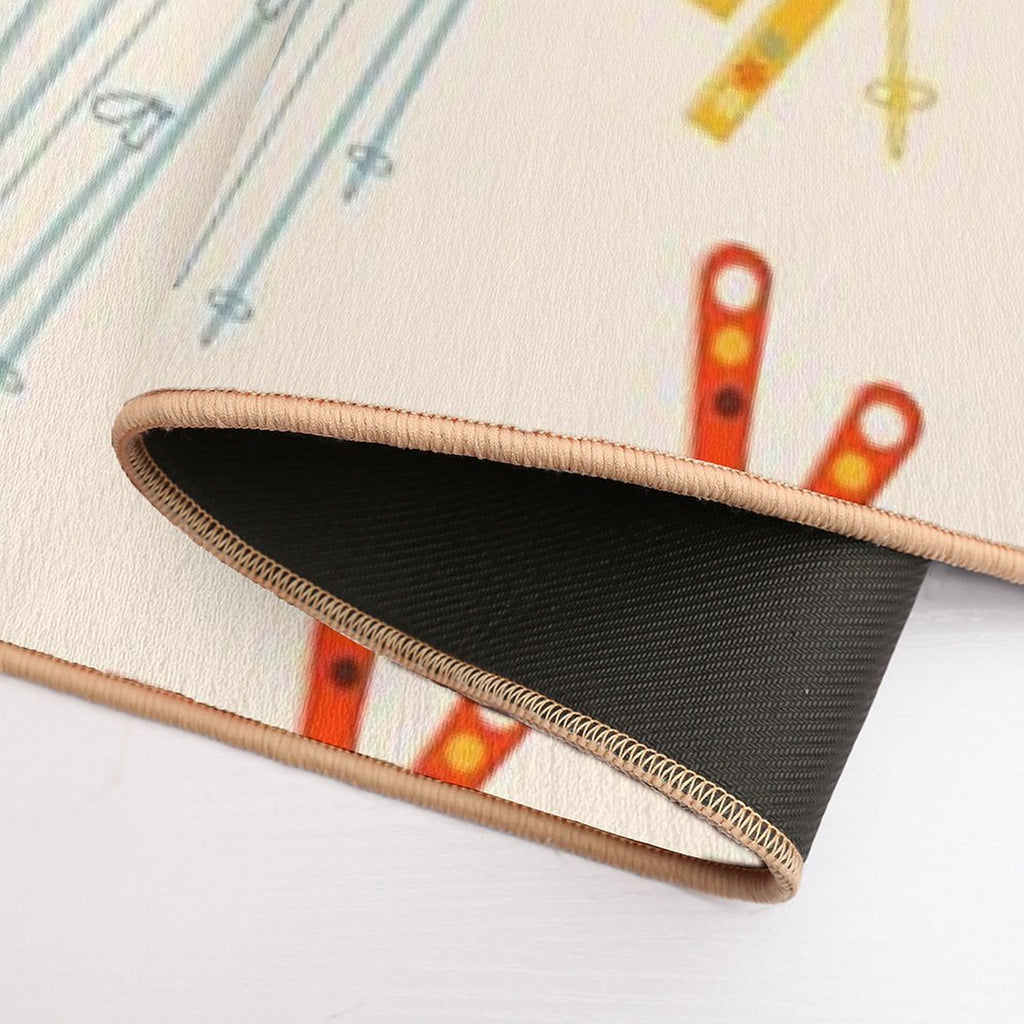 Retro Ski Pattern on Cream  Anti-Trip Bath Mat