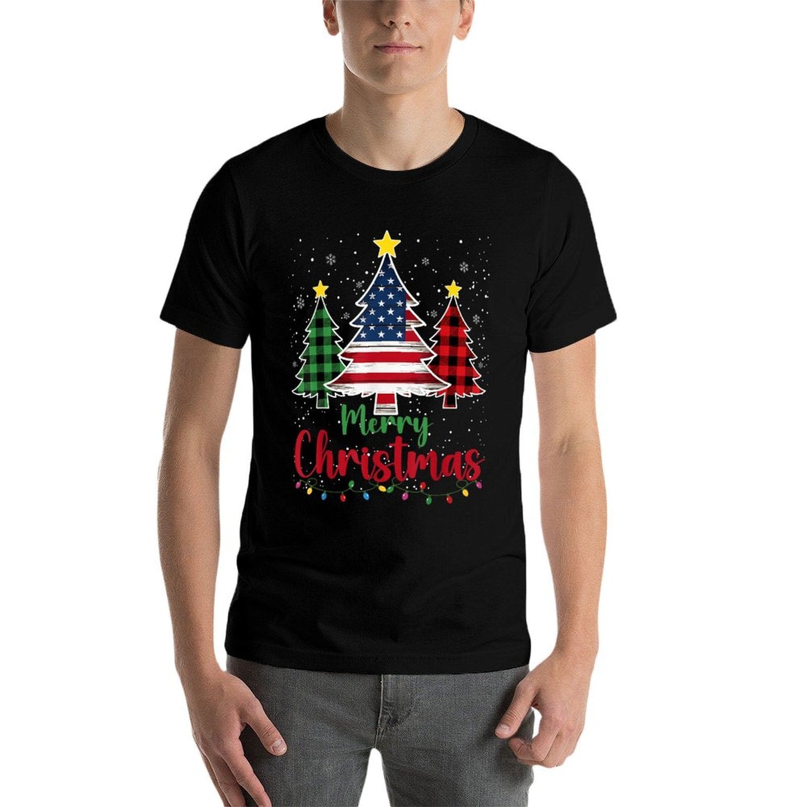 Merry Christmas Tree Plaid US Snowflake Xmas Men Women Comfortable T-Shirt