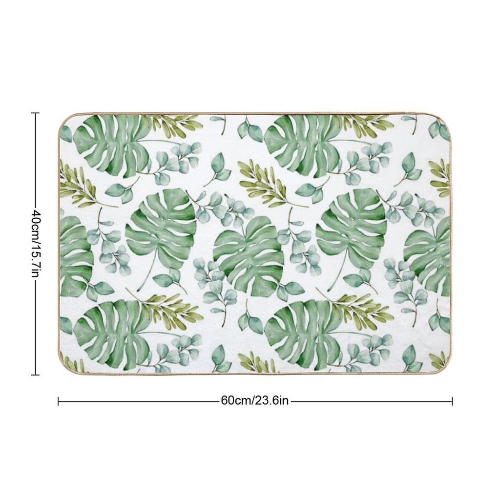 Monstera Leaves Green Seamless  Toxin-Free Bath Mat