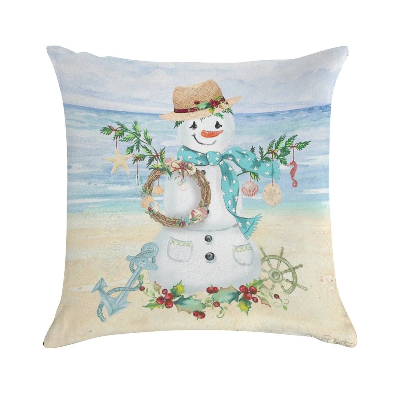 Coastal Christmas F Soft Decorative Cover Throw Pillow
