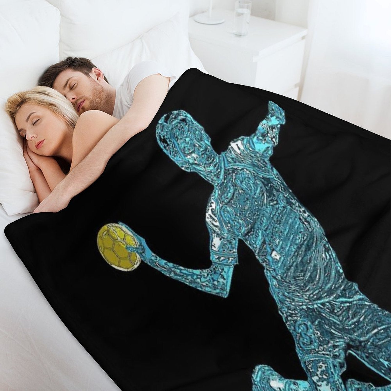 Handball Player Blue Silhouette Gift-ready Throw Blanket