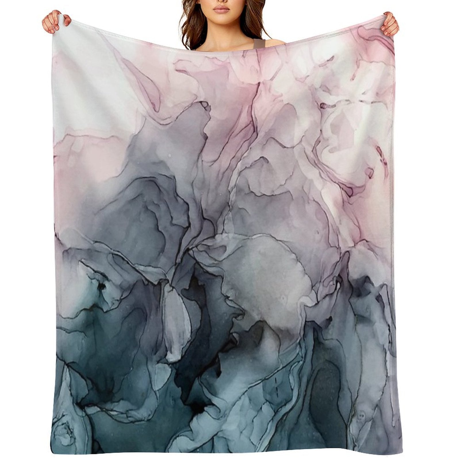 Blush And Payne's Grey Flowing Abstract Painting Comfort Throw Blanket