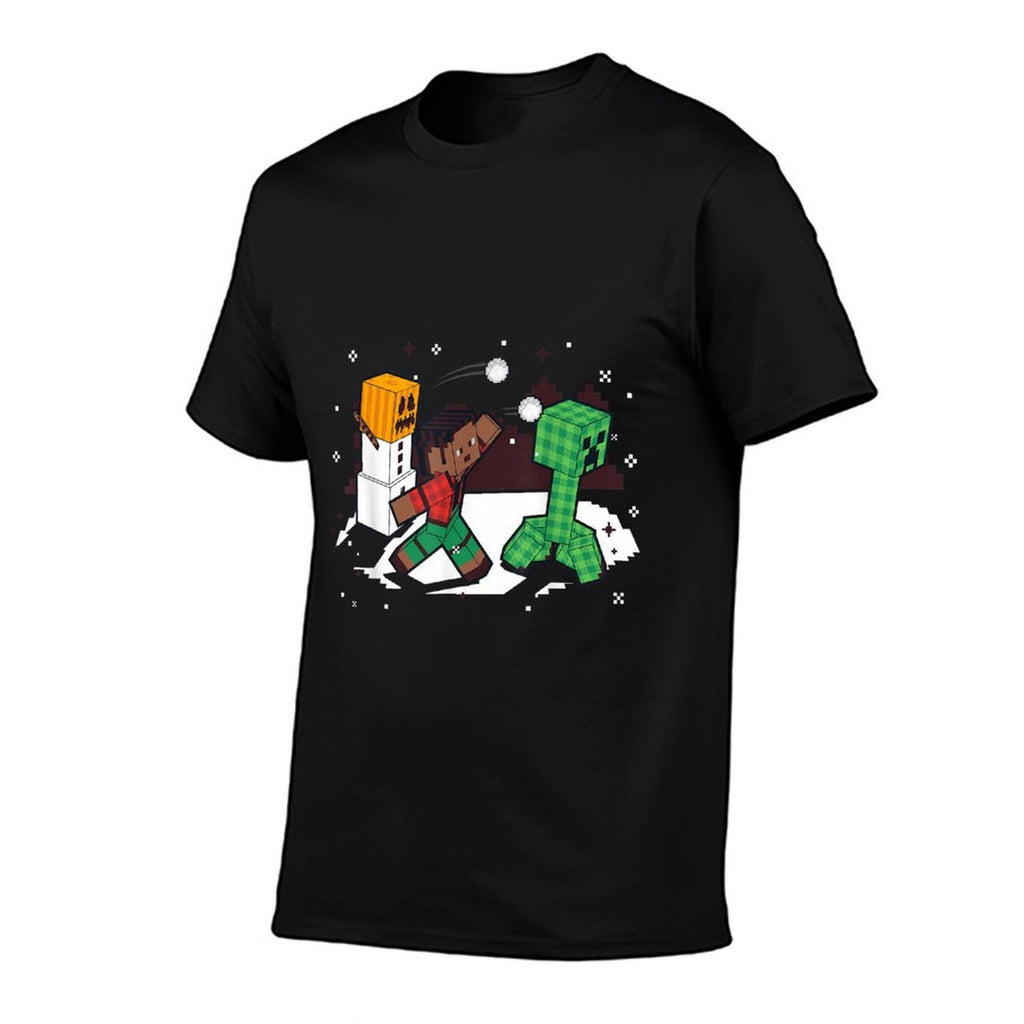 Minecraft Winter Creeper Snowball Fight Scene  Eco-friendly Material T-Shirt