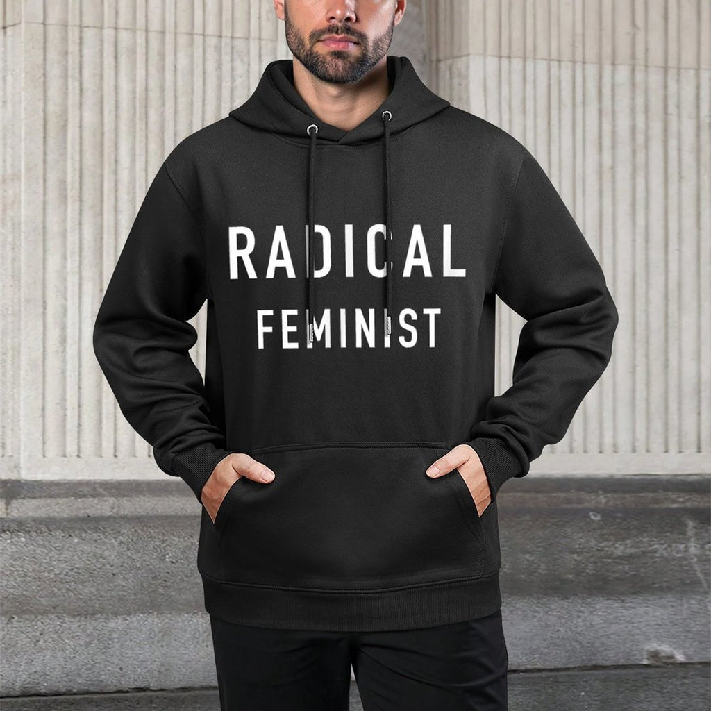 RADICAL FEMINIST David Apparel Mens Black X-Small Classic Fit Crew Neck Shrink-Resistant Hoodie