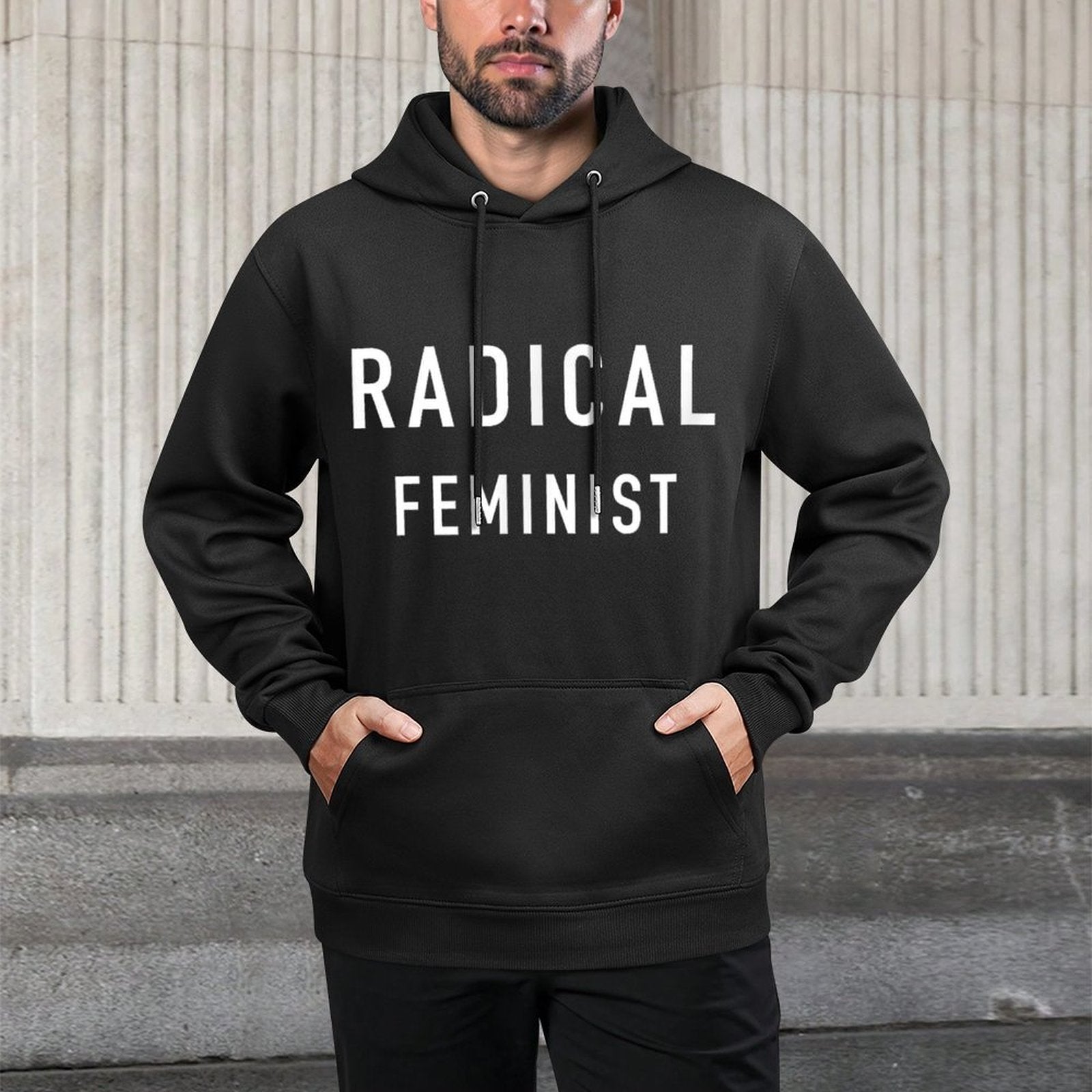 RADICAL FEMINIST David Apparel Mens Black X-Small Classic Fit Crew Neck Shrink-Resistant Hoodie