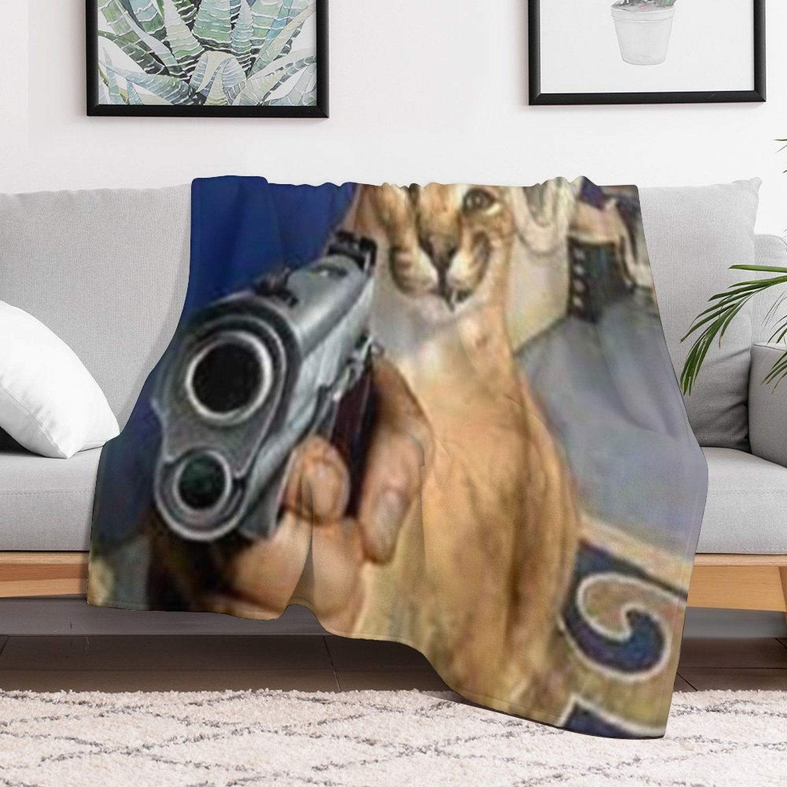 Big Floppa Gangsta Sustainable Throw Blanket