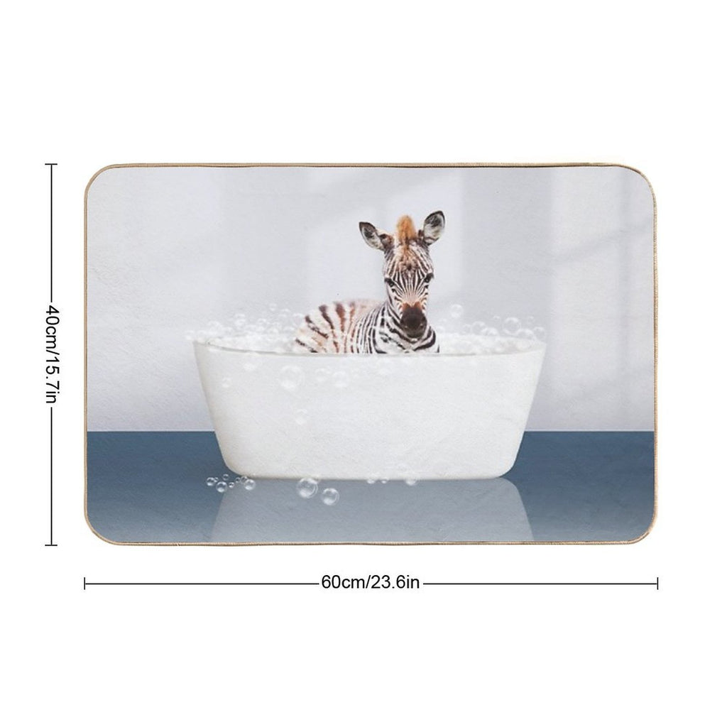 Baby Zebra  in Modern Bathtub Blue Print, Baby Zebra Bathing, Animals in Bathtub Art by Synplus  Non-Slip Bath Mat