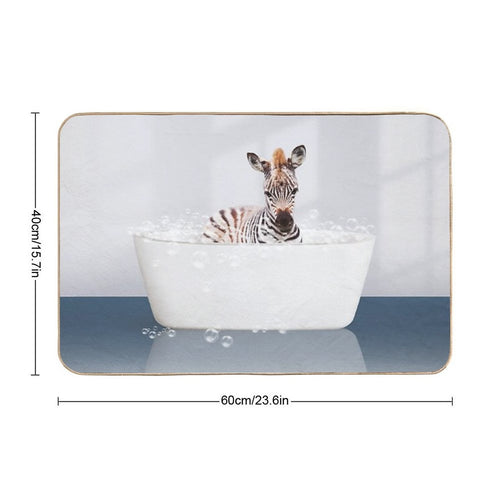 Baby Zebra  in Modern Bathtub Blue Print, Baby Zebra Bathing, Animals in Bathtub Art by Synplus  Non-Slip Bath Mat
