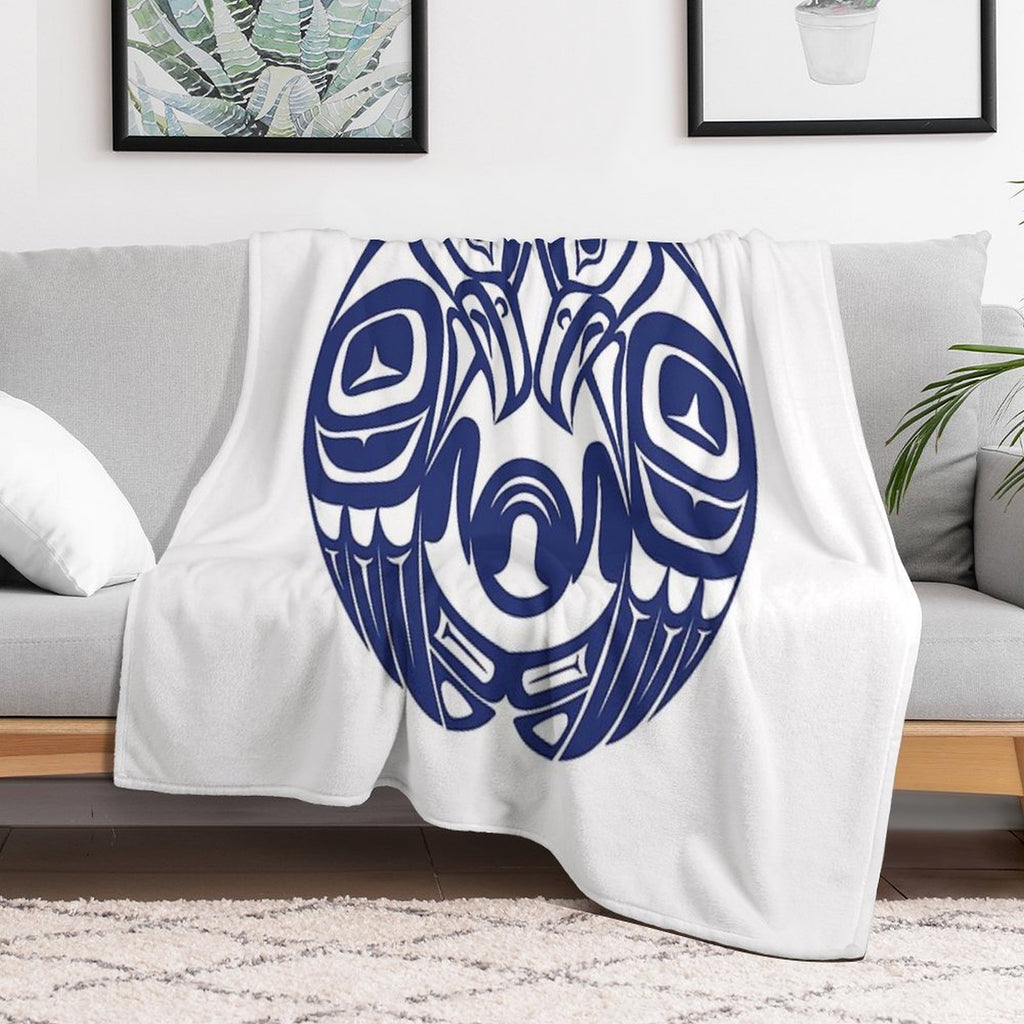 Double Raven Circle Pacific Northwest Formline Salish Haida Eagle Moon Plush Throw Blanket